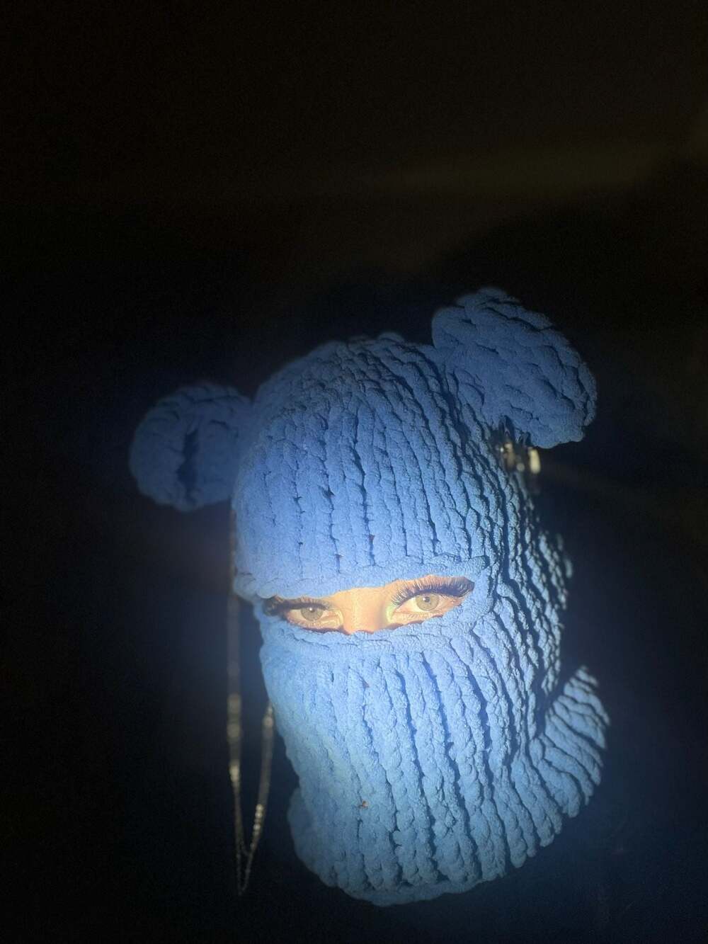 Blue Teddy Bear Balaclava Crochet Plush Ski Mask Y2K Rave - Picture 2 of 4